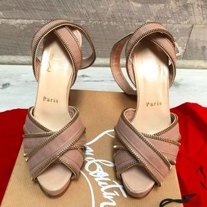 Christian Louboutin Zoupi 120 MM Ankle Wrap Zipper Sandal Rose 36.5 Platform